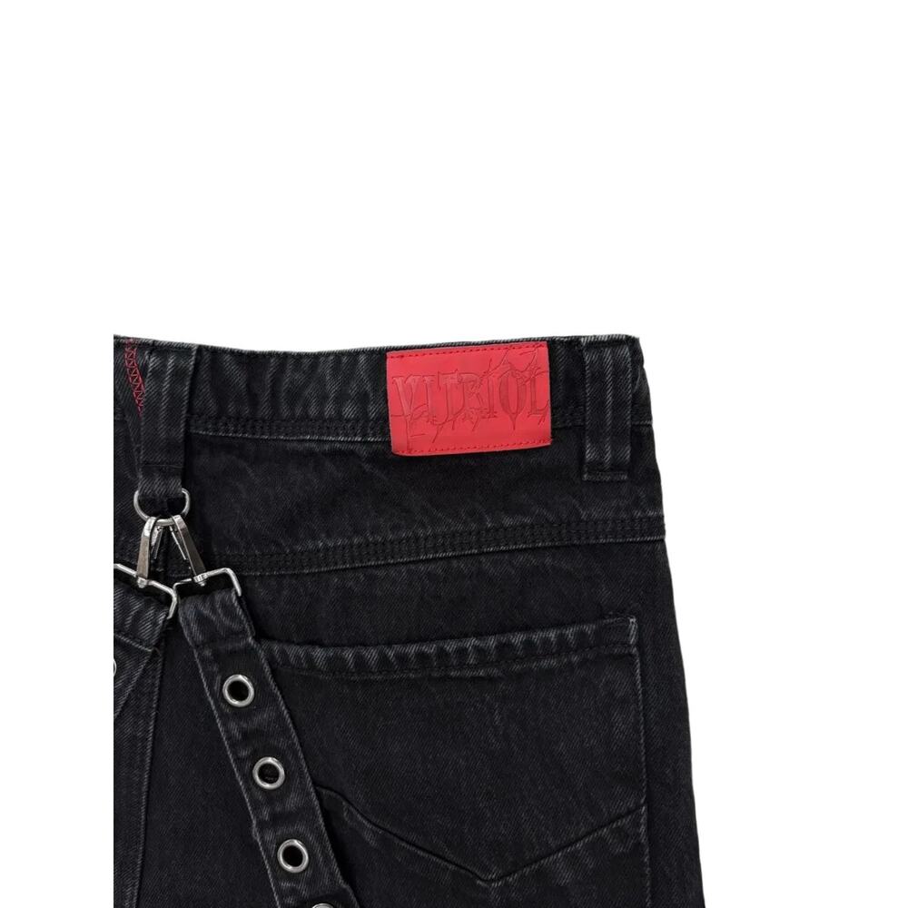 Vitriol Black Denim Cargo Shorts Grommet Straps - Picture 3 of 7